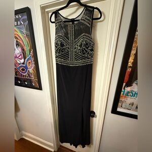 Morgan & Co. Black Maxi Dress with Gold Detailing